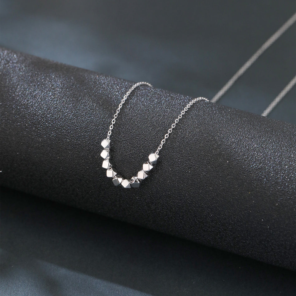 925 Sterling Silver Geometric Faceted Bead Necklace With Symmetrical Design In Shiny Silver Finish
