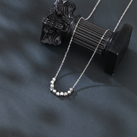 925 Sterling Silver Geometric Faceted Bead Necklace With Symmetrical Design In Shiny Silver Finish