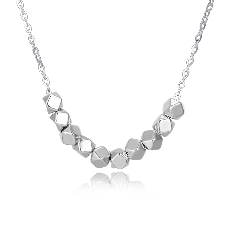 925 Sterling Silver Geometric Faceted Bead Necklace With Symmetrical Design In Shiny Silver Finish