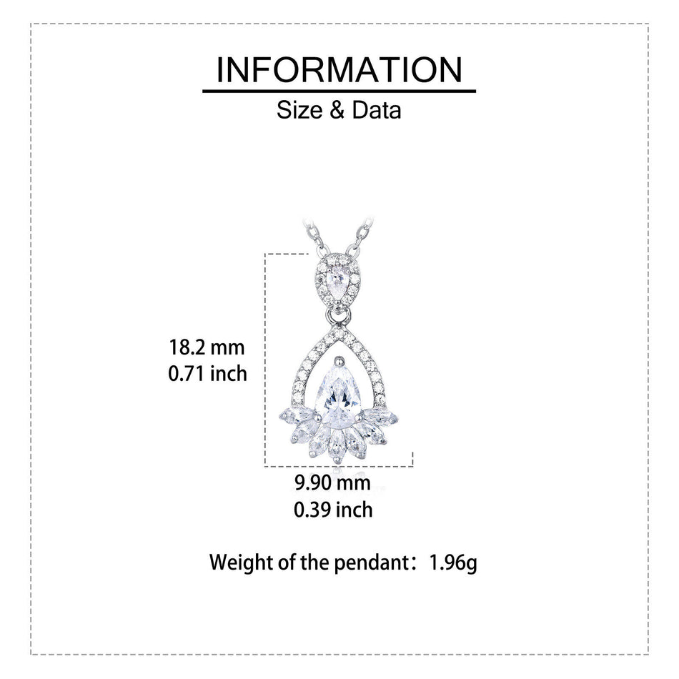 925 Sterling Silver Elegant Pear-shaped Zircon Pendant Necklace In Plated with White Gold