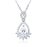 925 Sterling Silver Elegant Pear-shaped Zircon Pendant Necklace In Plated with White Gold