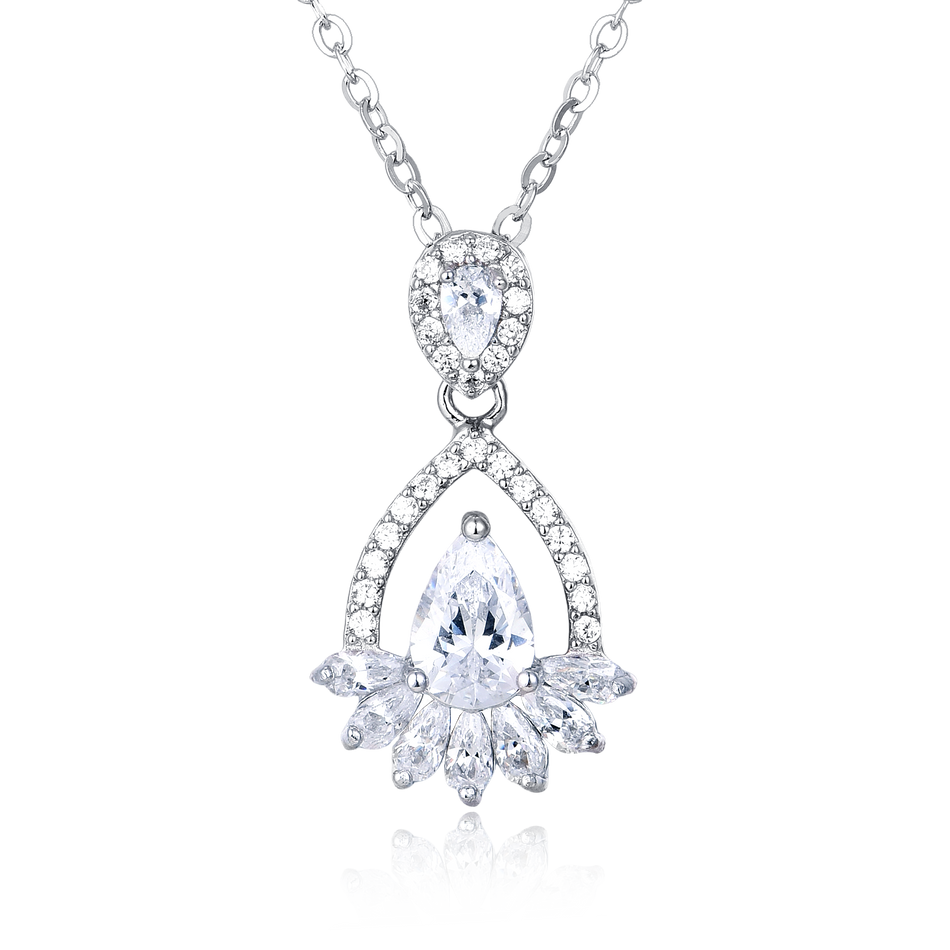 925 Sterling Silver Elegant Pear-shaped Zircon Pendant Necklace In Plated with White Gold