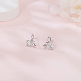 925 Sterling Silver Elegant Silver Rose Petal Earrings With Twisted Design And Sparkling Round Gems