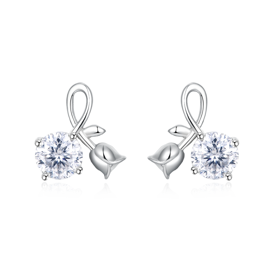 925 Sterling Silver Elegant Silver Rose Petal Earrings With Twisted Design And Sparkling Round Gems