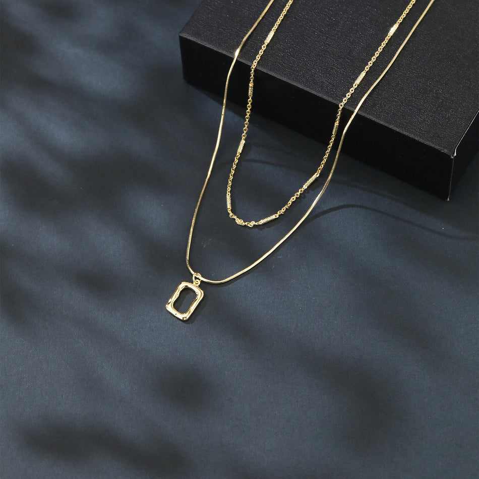 925 Sterling Silver Elegant Plated With Gold Necklace Set With Chain And Rectangular Pendant