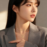 925 Sterling Silver Elegant Plated With Gold Necklace Set With Chain And Rectangular Pendant