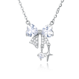 925 Sterling Silver Zircon Heart Bow Necklace With Starfish Charm – Elegant Coastal Luxury