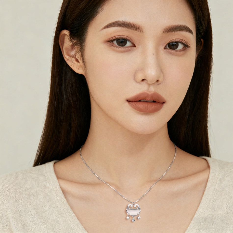 925 Sterling Silver Elegant Silver Cloud Pendant Necklace With Zircon Accents And Dangling Spheres