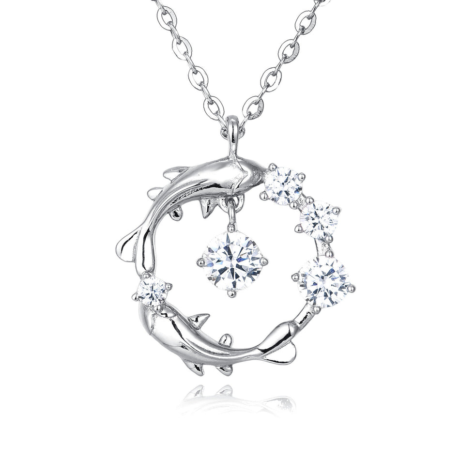 925 Sterling Silver Eternal Grace: Dolphin Zircon Pendant Necklace