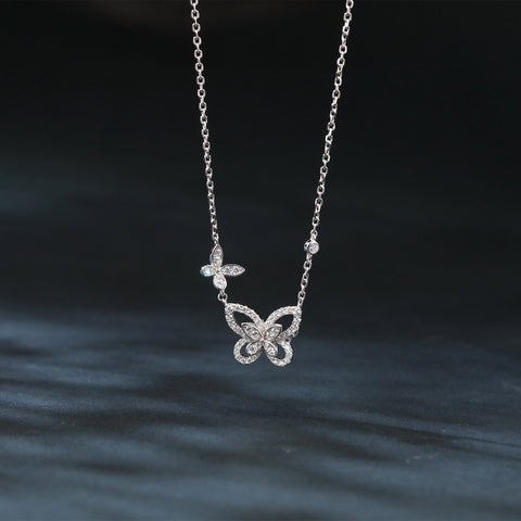 925 Sterling Silver Sparkling Zircon Butterfly Pendant Necklace
