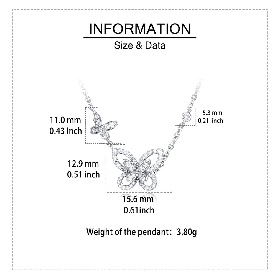 925 Sterling Silver Sparkling Zircon Butterfly Pendant Necklace