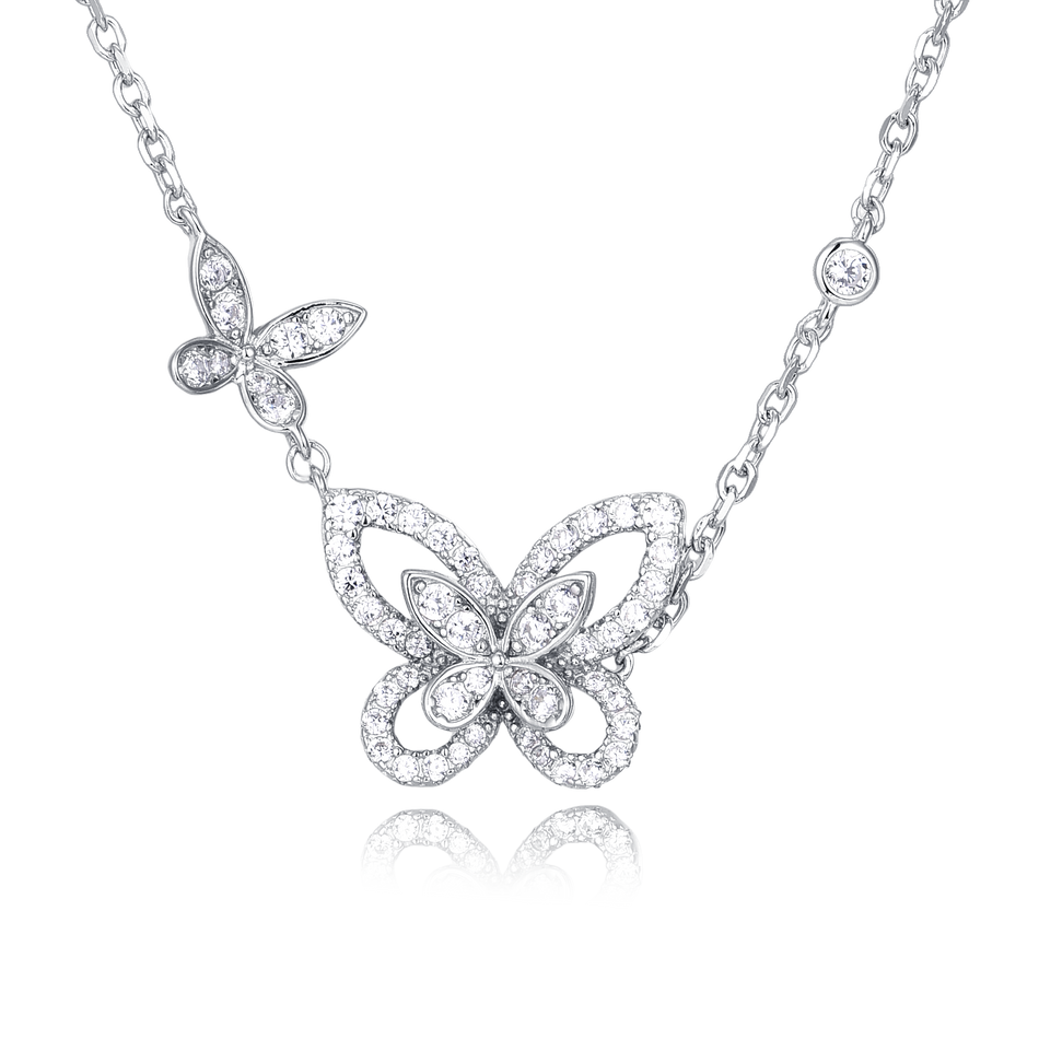 925 Sterling Silver Sparkling Zircon Butterfly Pendant Necklace