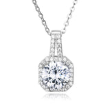 925 Sterling Silver Elegant Zircon Halo Pendant Necklace In Plated with White Gold – Timeless Luxury Jewelry
