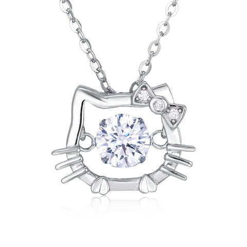 925 Sterling Silver Elegant Zircon Cat Pendant Necklace