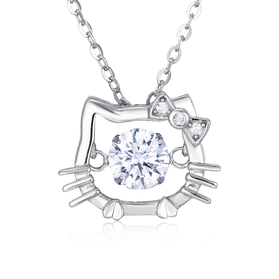 925 Sterling Silver Elegant Zircon Cat Pendant Necklace