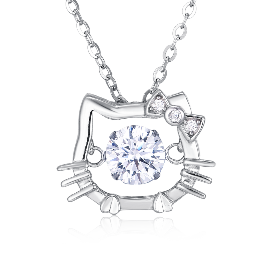 925 Sterling Silver Elegant Zircon Cat Pendant Necklace