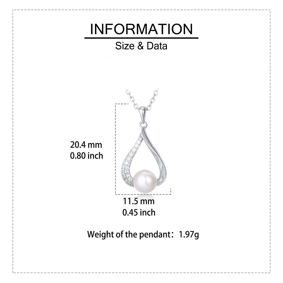 925 Sterling Silver Elegant Pearl & Zircon Teardrop Pendant Necklace In Sterling Silver