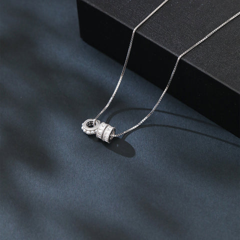 925 Sterling Silver Elegant Pearl And Baguette Zircon Necklace With Symmetrical Design