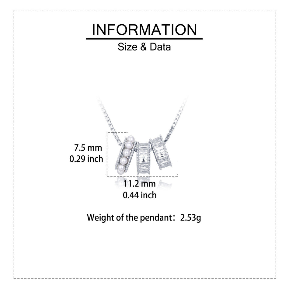 925 Sterling Silver Elegant Pearl And Baguette Zircon Necklace With Symmetrical Design