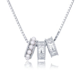 925 Sterling Silver Elegant Pearl And Baguette Zircon Necklace With Symmetrical Design