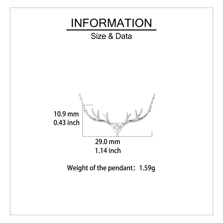 925 Sterling Silver Elegant Deer Antler Necklace With Heart Gemstone Pendant