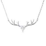 925 Sterling Silver Elegant Deer Antler Necklace With Heart Gemstone Pendant