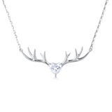 925 Sterling Silver Elegant Deer Antler Necklace With Heart Gemstone Pendant