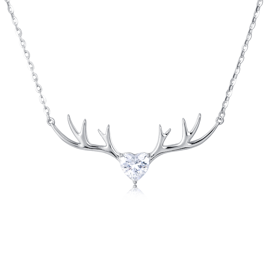 925 Sterling Silver Elegant Deer Antler Necklace With Heart Gemstone Pendant