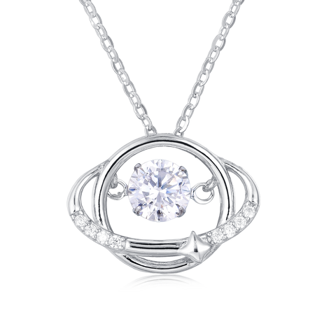 925 Sterling Silver Elegant Zircon Pendant With Interlocking Rings And Sparkling Accents – Timeless Jewelry Piece