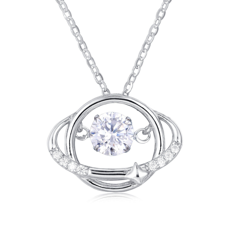 925 Sterling Silver Elegant Zircon Pendant With Interlocking Rings And Sparkling Accents – Timeless Jewelry Piece