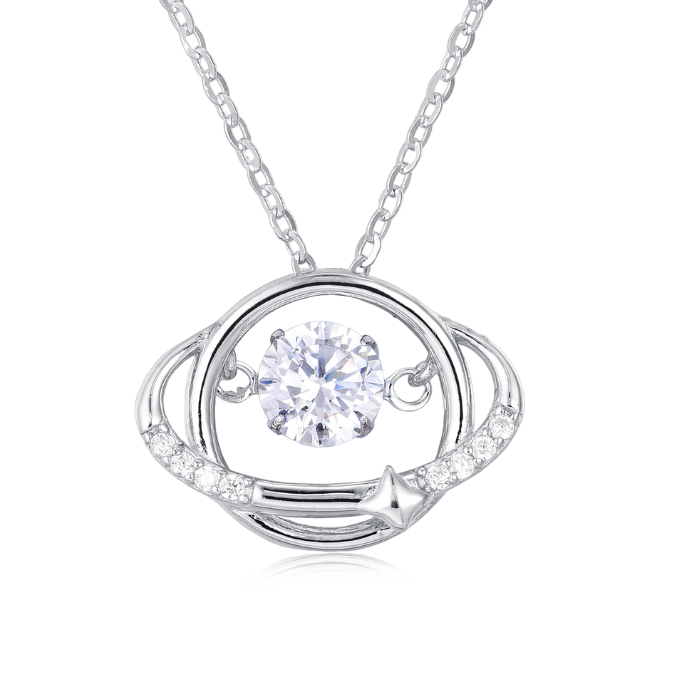 925 Sterling Silver Elegant Zircon Pendant With Interlocking Rings And Sparkling Accents – Timeless Jewelry Piece