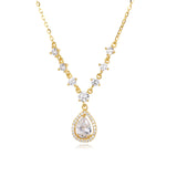 925 Sterling Silver Elegant Plated With Gold Necklace With Teardrop Zircon Pendant And Sparkling Chain Accents