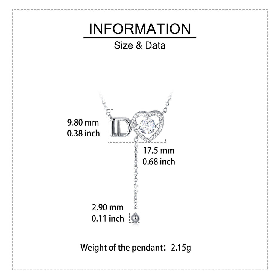925 Sterling Silver Elegant Silver Heart Moissanite Necklace With Brand Initials