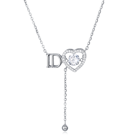925 Sterling Silver Elegant Silver Heart Moissanite Necklace With Brand Initials