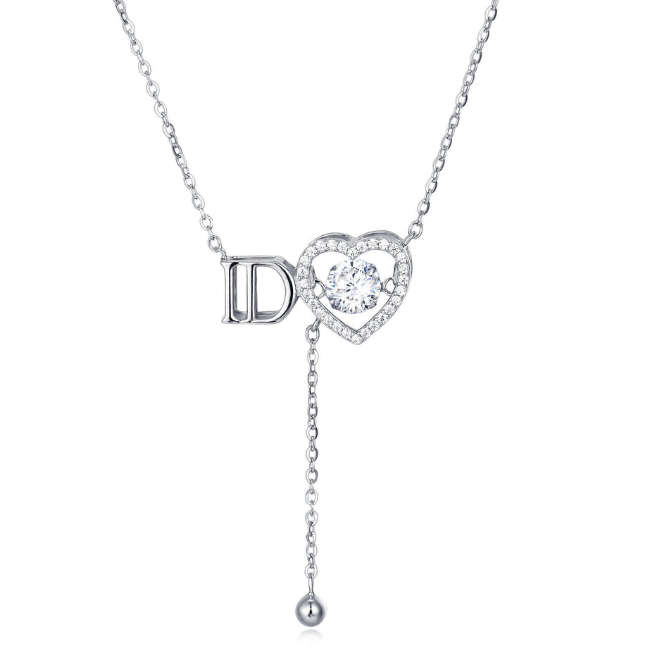 925 Sterling Silver Elegant Silver Heart Moissanite Necklace With Brand Initials