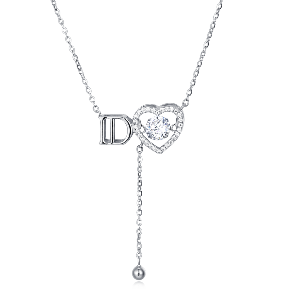 925 Sterling Silver Elegant Silver Heart Moissanite Necklace With Brand Initials