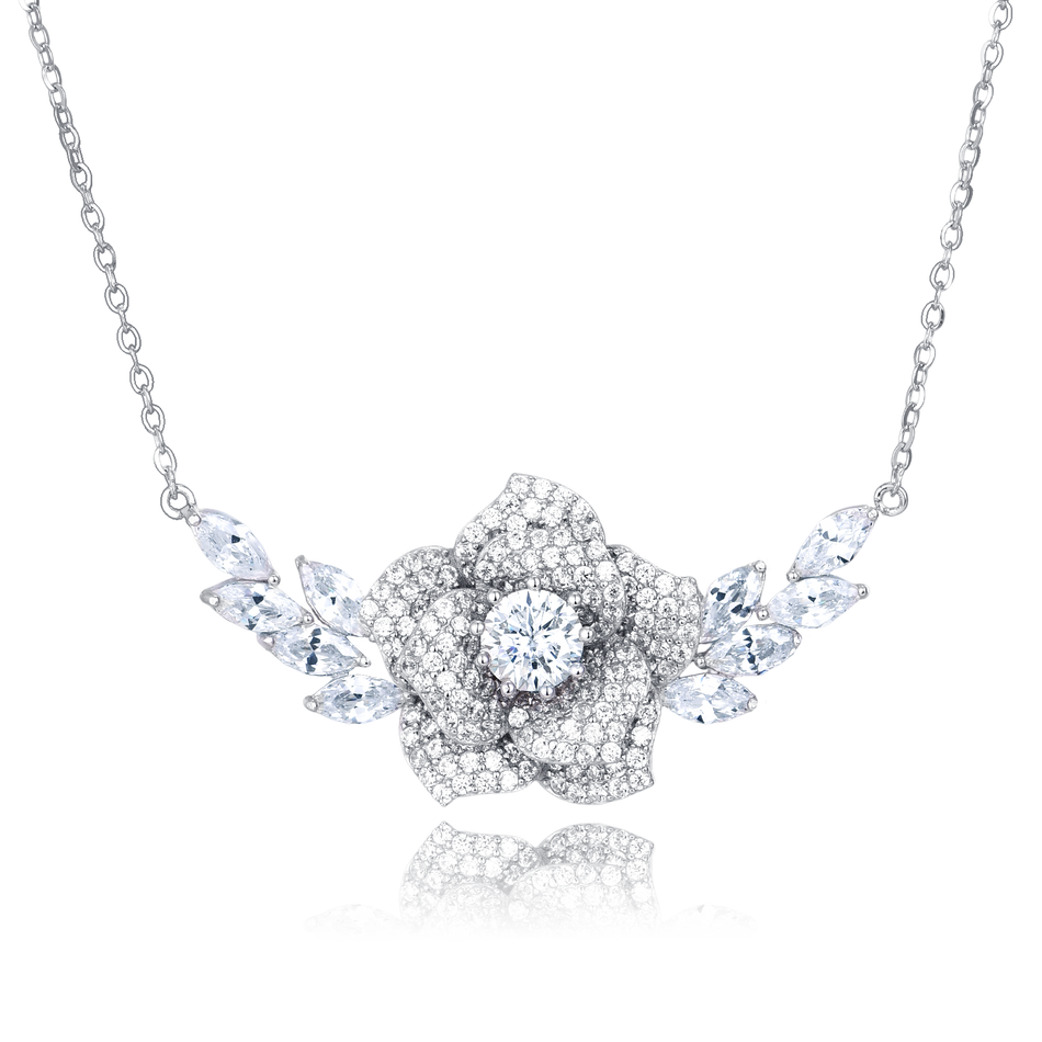 925 Sterling Silver Elegant Moissanite Floral Necklace: Sparkling Luxury Jewelry Piece