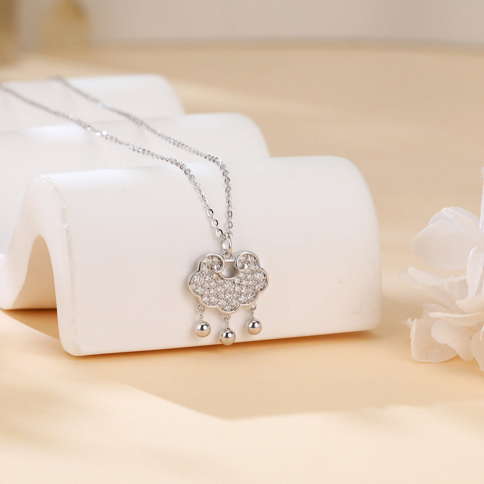 925 Sterling Silver Elegant Moissanite Butterfly Pendant Necklace With Dangling Spheres
