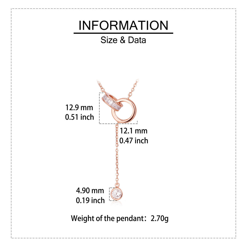 925 Sterling Silver Elegant Rose Plated With Gold Interlocking Circles Moissanite Accent Necklace