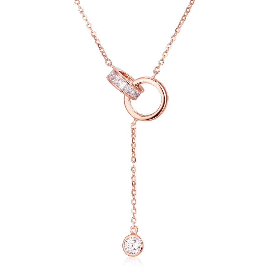 925 Sterling Silver Elegant Rose Plated With Gold Interlocking Circles Moissanite Accent Necklace