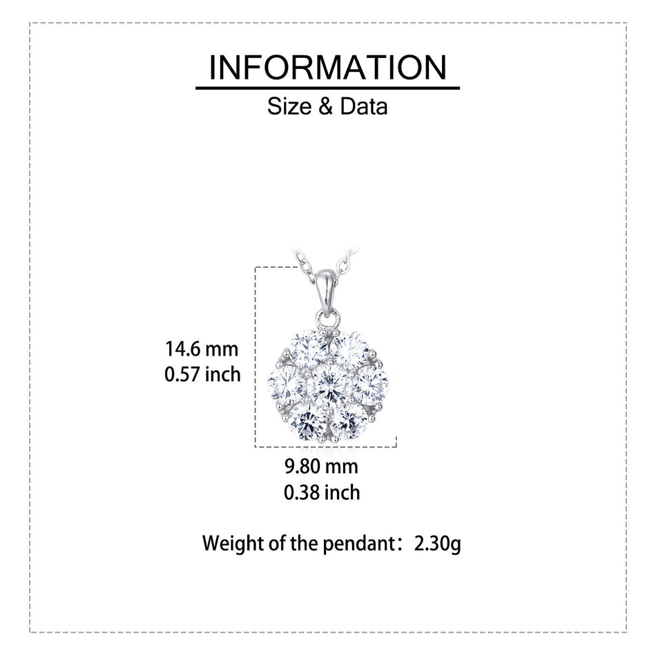 925 Sterling Silver Elegant Moissanite Cluster Pendant Necklace