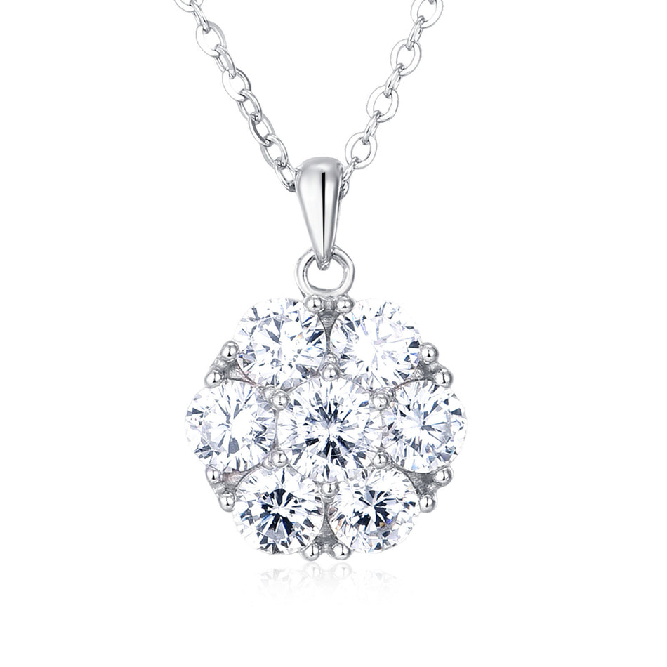 925 Sterling Silver Elegant Moissanite Cluster Pendant Necklace