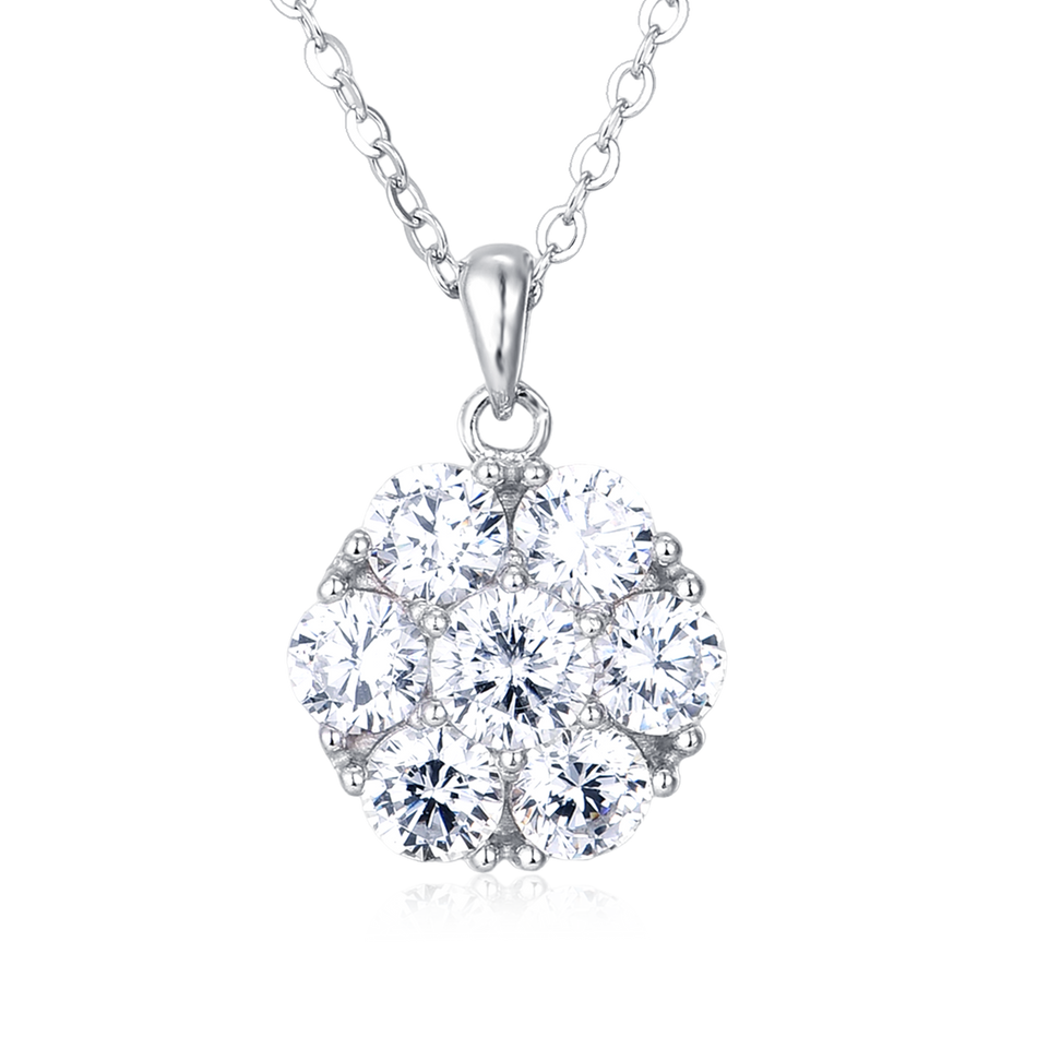 925 Sterling Silver Elegant Moissanite Cluster Pendant Necklace