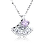 925 Sterling Silver Elegant Silver Pink Moissanite Fan-shaped Pendant Necklace With Sparkling Accents