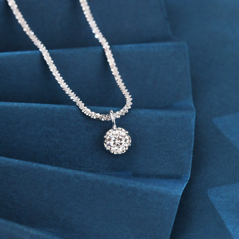 925 Sterling Silver Elegant Moissanite Solitaire Pendant Necklace: Timeless Elegance In Plated with White Gold