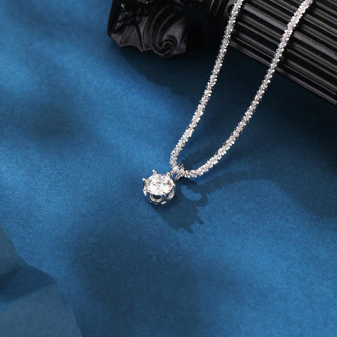 925 Sterling Silver Elegant Moissanite Solitaire Pendant Necklace: Timeless Elegance In Plated with White Gold