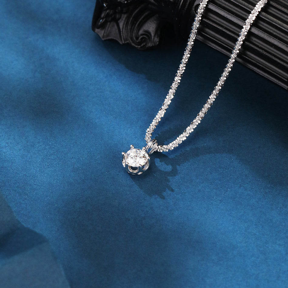 925 Sterling Silver Elegant Moissanite Solitaire Pendant Necklace: Timeless Elegance In Plated with White Gold