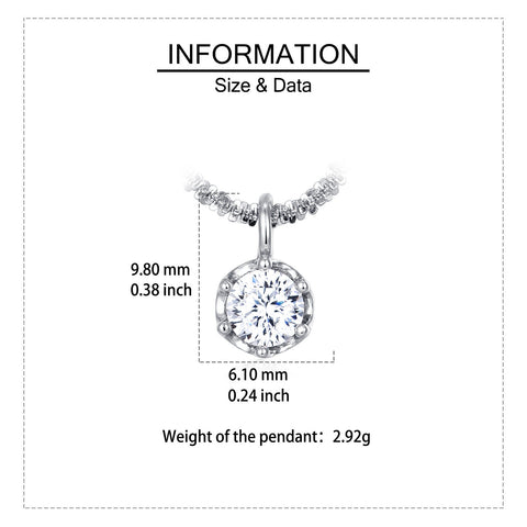 925 Sterling Silver Elegant Moissanite Solitaire Pendant Necklace: Timeless Elegance In Plated with White Gold