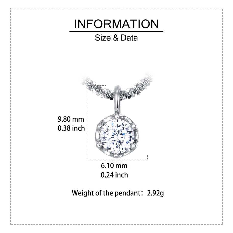 925 Sterling Silver Elegant Moissanite Solitaire Pendant Necklace: Timeless Elegance In Plated with White Gold