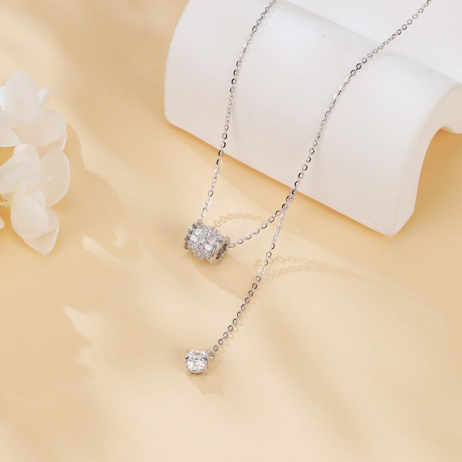 925 Sterling Silver **elegant Moissanite Square Pendant Necklace With Dangling Charms – Timeless Luxury Jewelry**